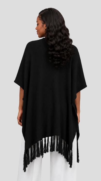 The Fashion Frenzy Fringed Acrylic Shawl – Black