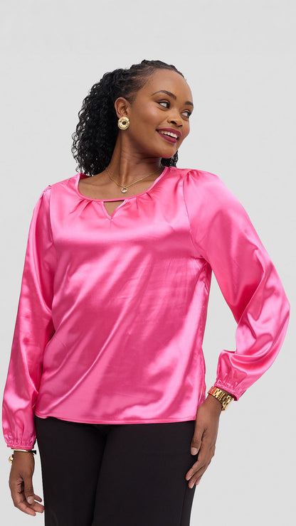 Scarlet Satin Blouse – Hot Pink