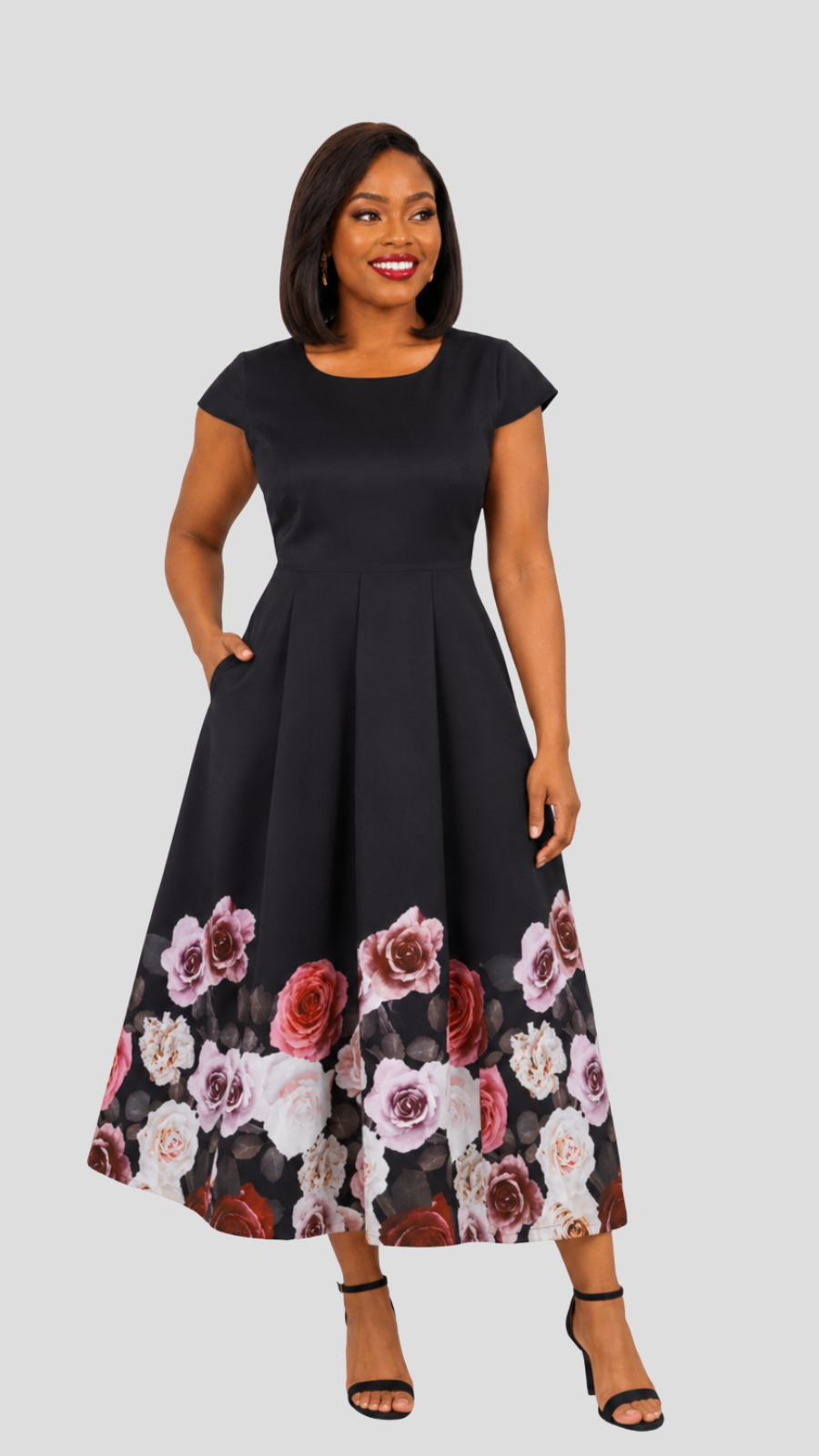 The Fashion Frenzy   Novella Rose Midi Dress - Black