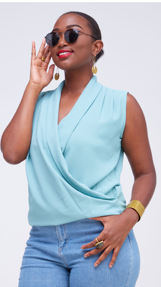 The Fashion Frenzy V-Neck Blouse Top - Teal