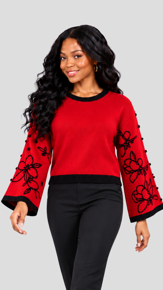 The Fashion Frenzy Flared Sleeves Pullover - Red