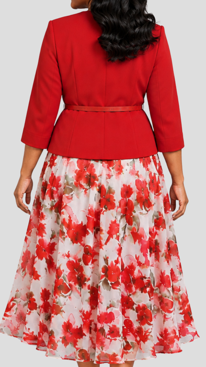 The Fashion Frenzy Majestic Petals Floral Dress Suit - Red