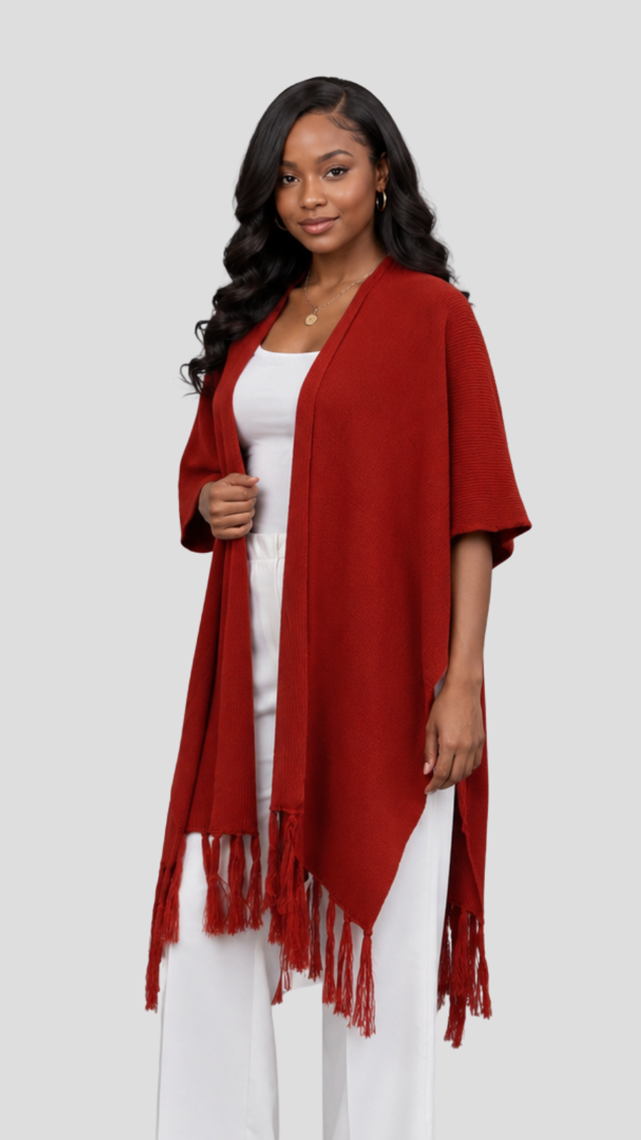 The Fashion Frenzy Fringed Acrylic Shawl – Red