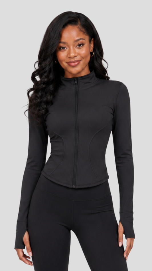 The Fashion Frenzy Defined Sculpt Zip Jacket- Black