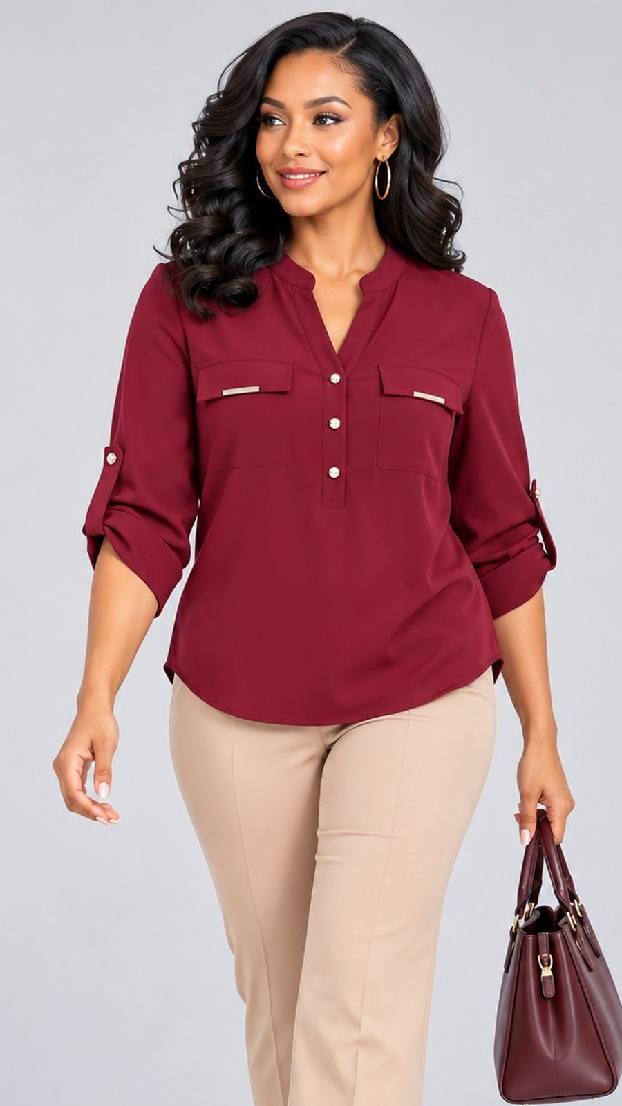 Maroon Notch Neck Blouse - Maroon