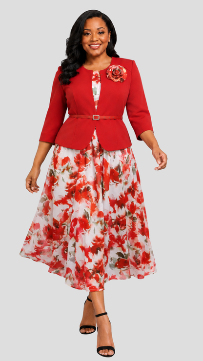 The Fashion Frenzy Majestic Petals Floral Dress Suit - Red