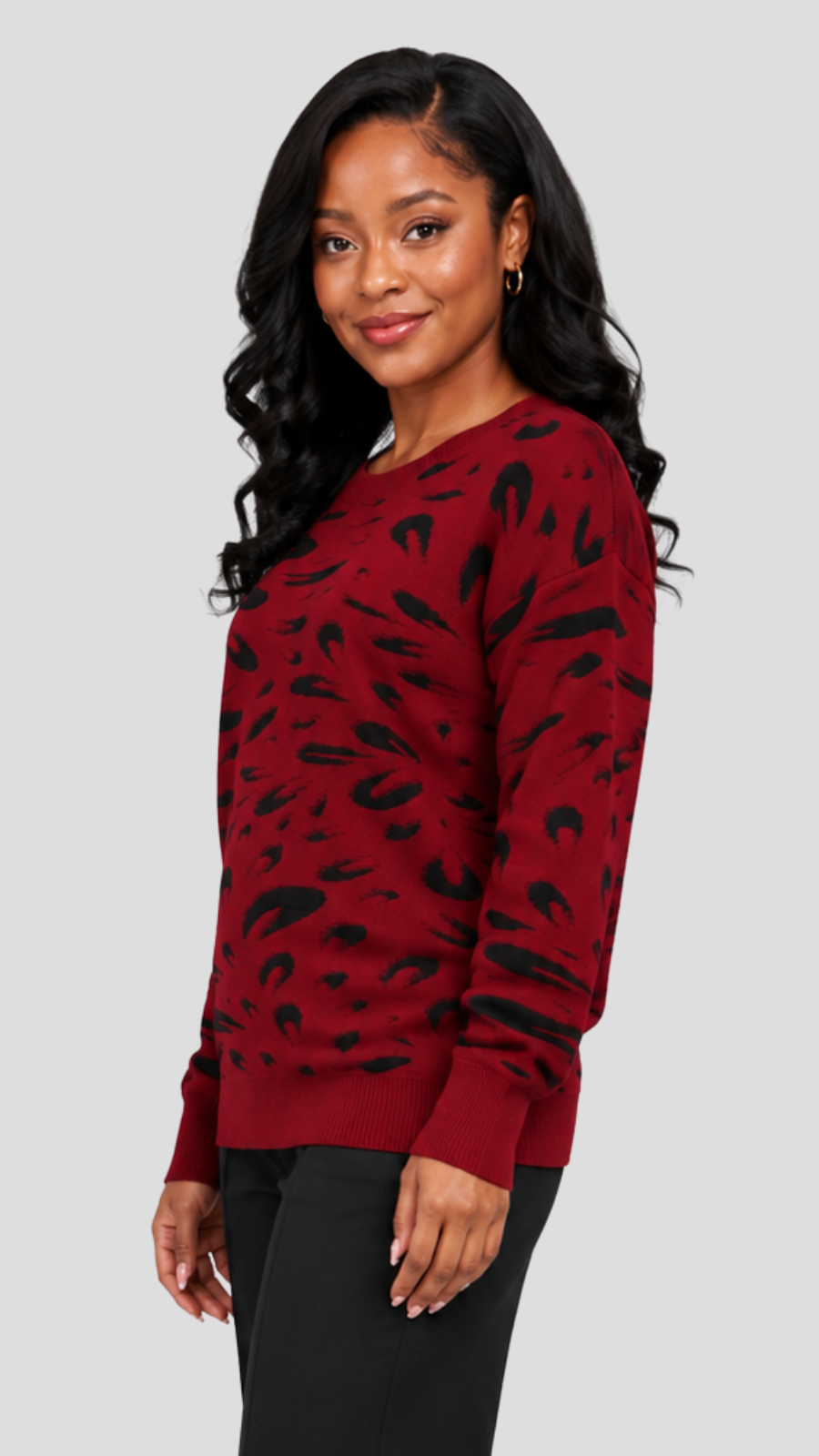 The Fashion Frenzy Printed Pullover Sweater - Red
