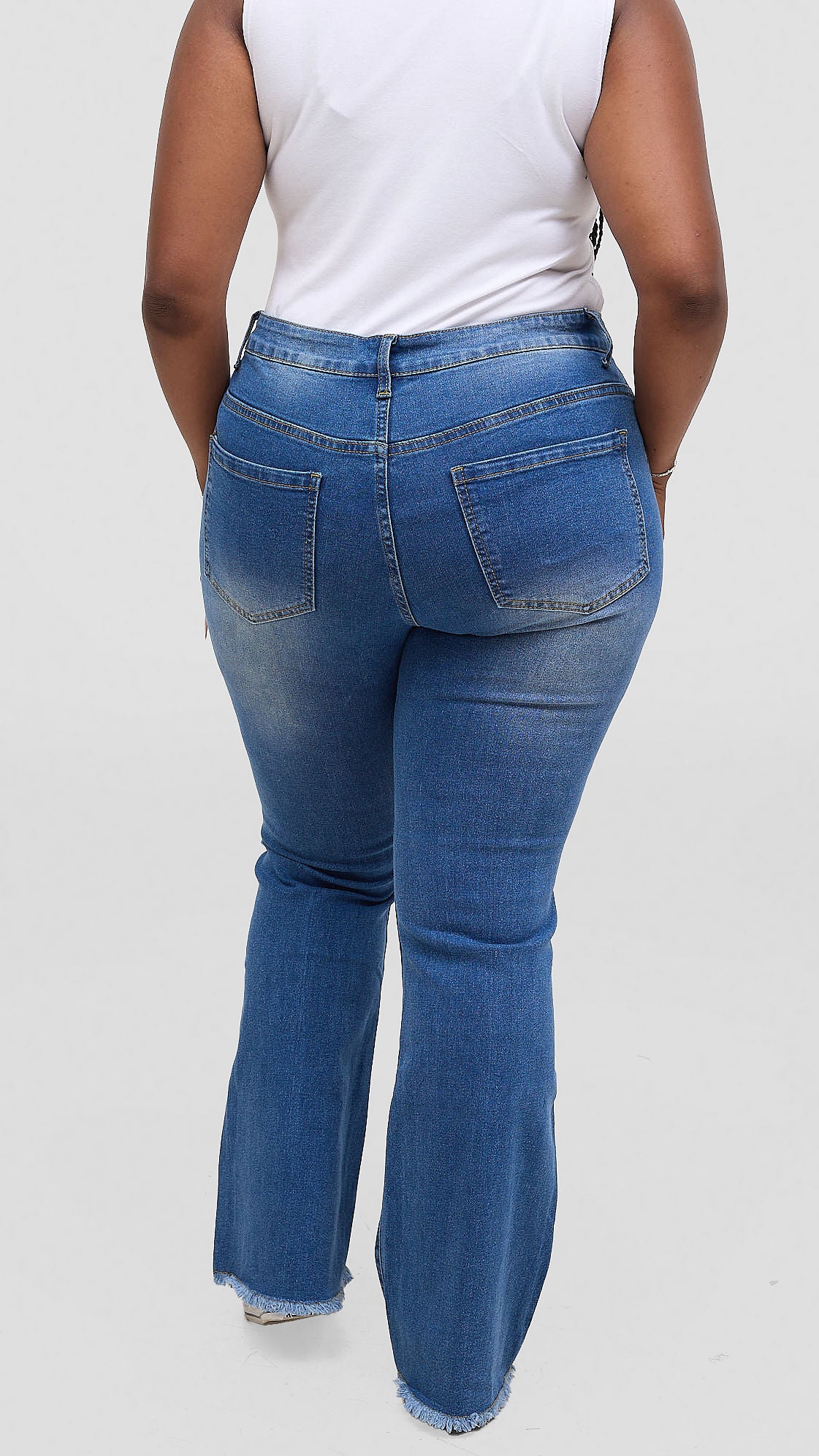 The Fashion Frenzy Urban Fray Detail Flare up Jeans- Blue