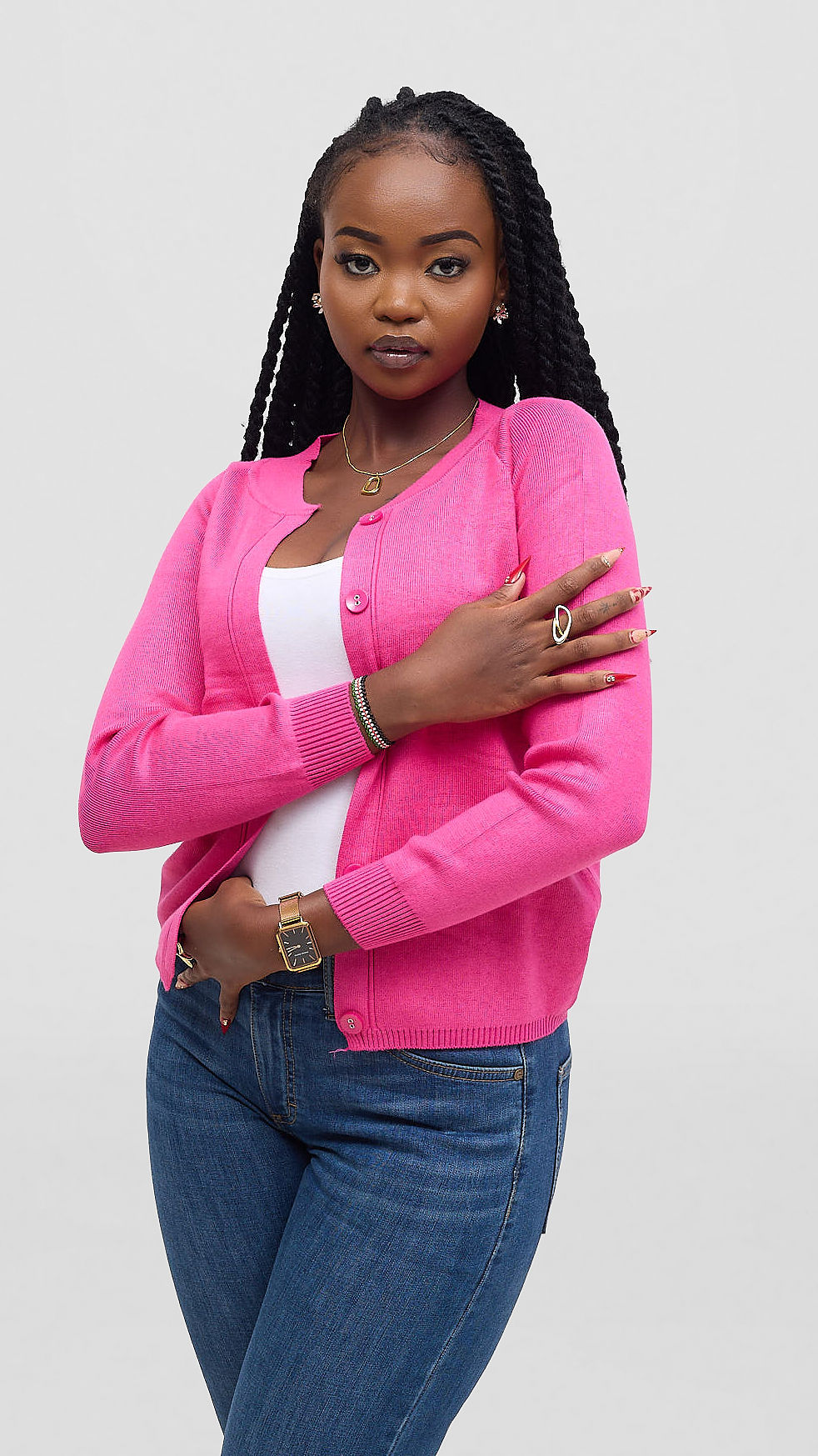 The Fashion Frenzy Mock Button Cardigan - Pink