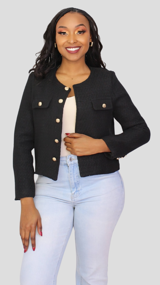 The Fashion Frenzy Élan Buttoned Jacket - Black