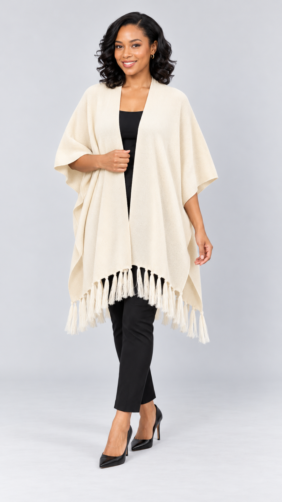 The Fashion Frenzy Fringed Acrylic Shawl – Cream