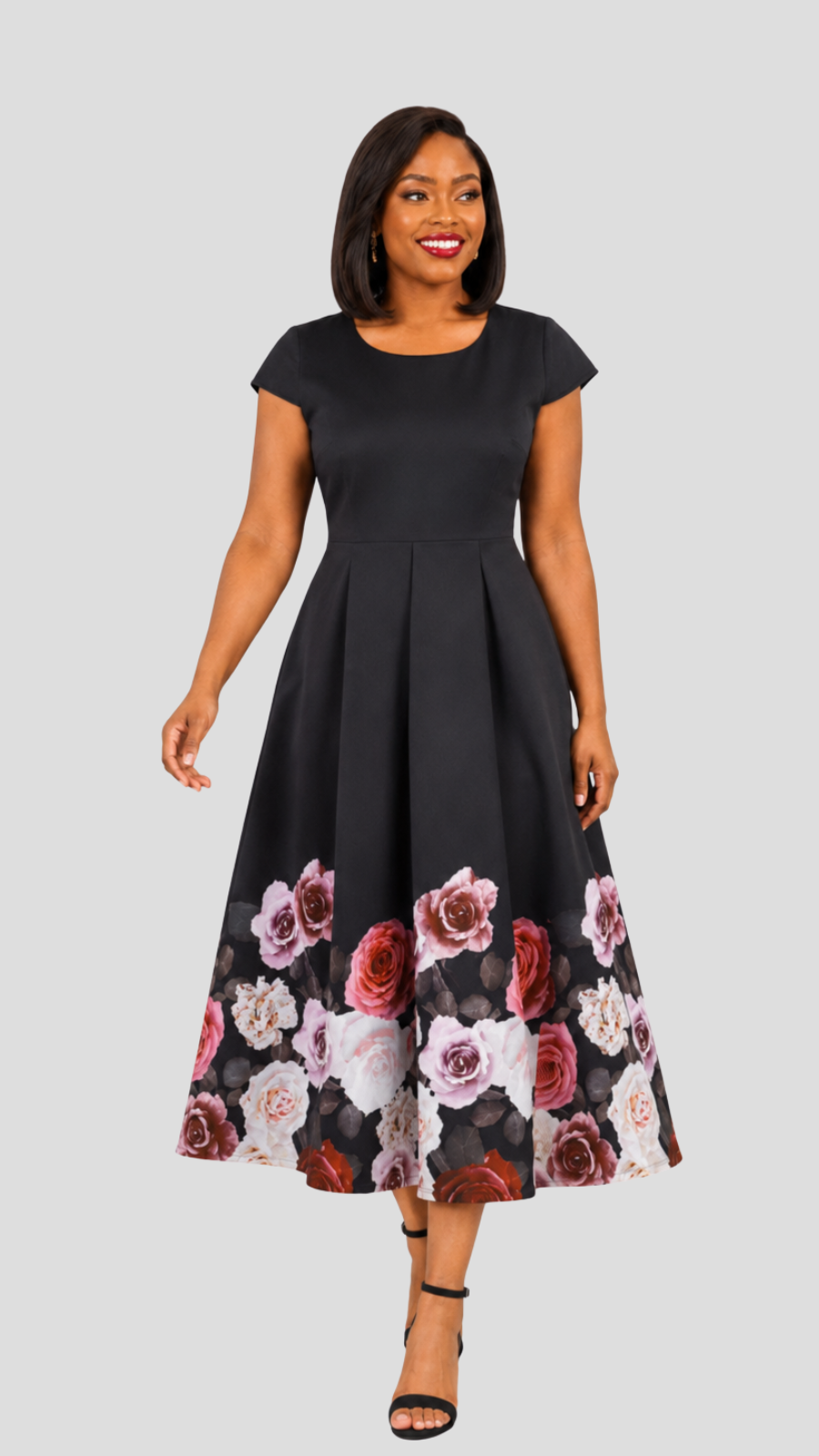 The Fashion Frenzy   Novella Rose Midi Dress - Black