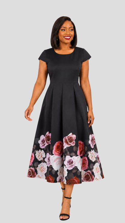 The Fashion Frenzy   Novella Rose Midi Dress - Black