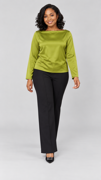 Satin Long Sleeved Top - Green