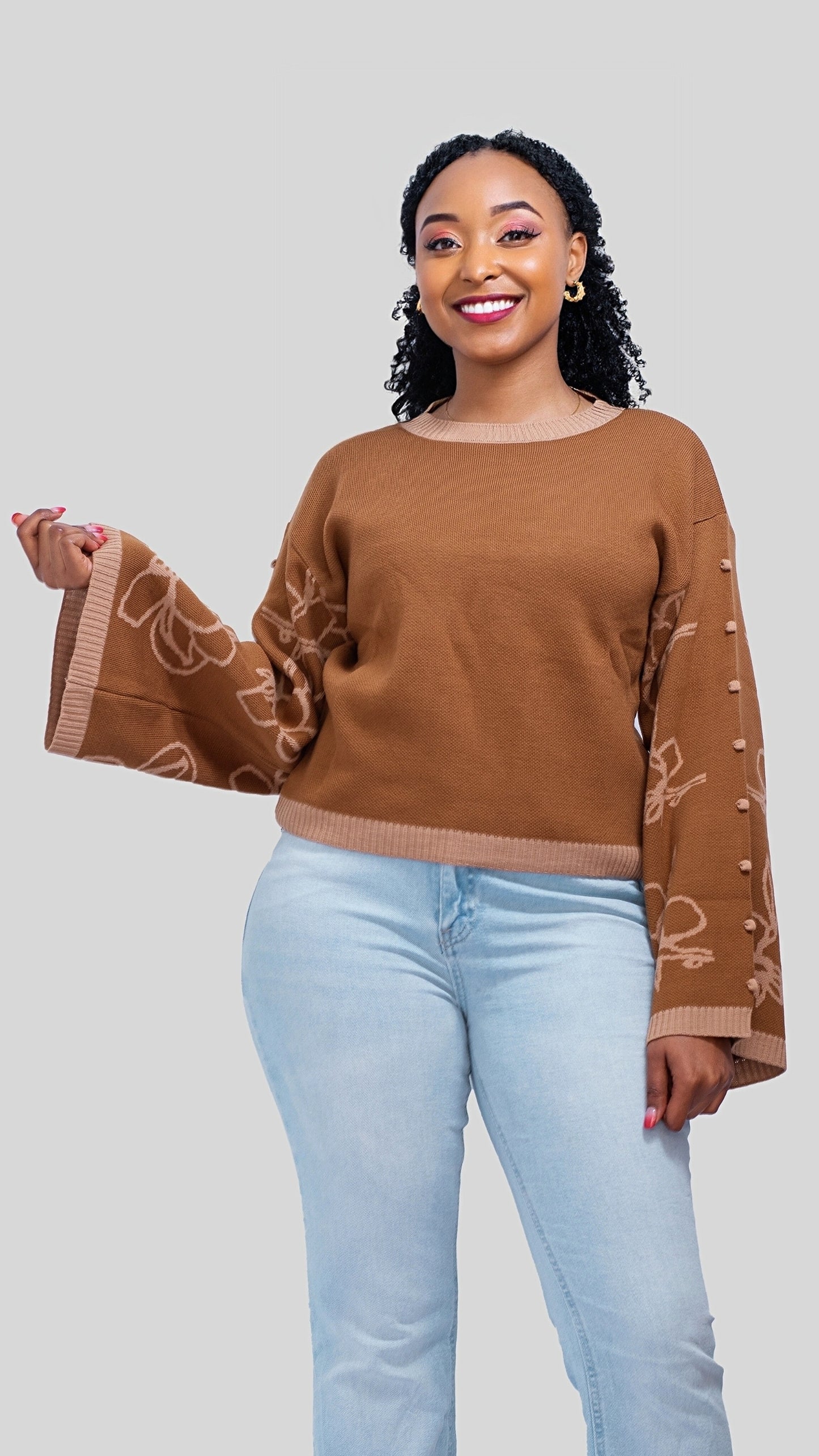 The Fashion Frenzy Flared Sleeves Pullover - Brown