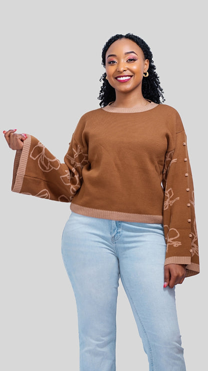 The Fashion Frenzy Flared Sleeves Pullover - Brown
