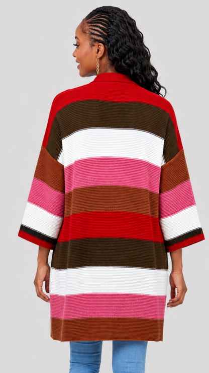 The Fashion Frenzy Waterfall Cardigan - Multicolored/Pink