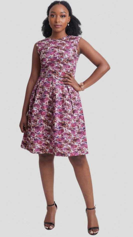 The Fashion Frenzy Floral Skater Dress - Maroon