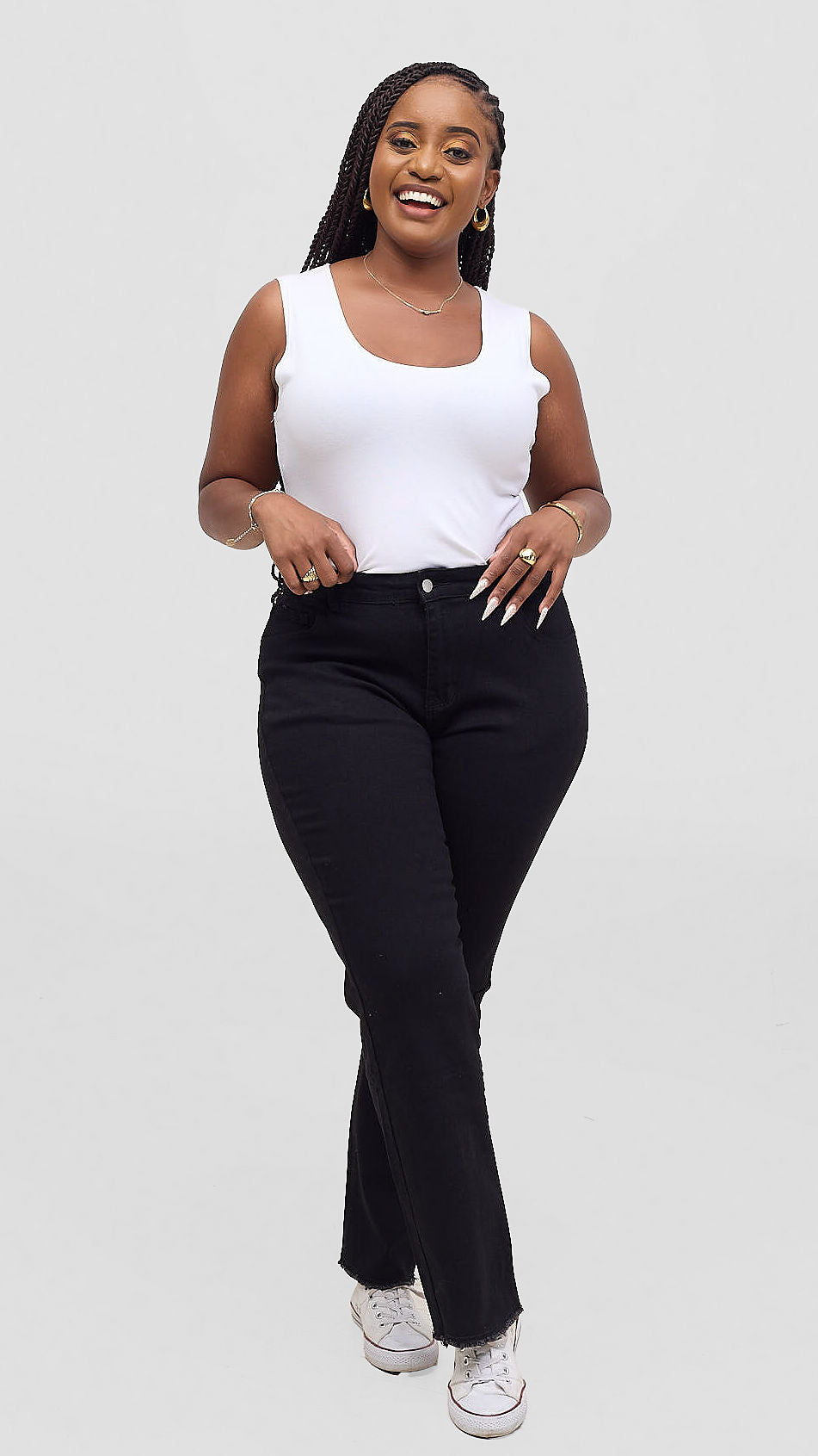 The Fashion Frenzy Kaya Fray Detail Straight Jeans – Black