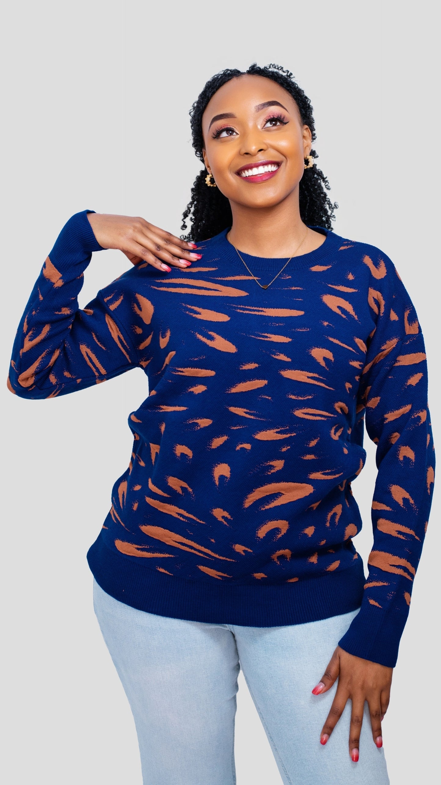 The Fashion Frenzy Printed Pullover Sweater - Blue