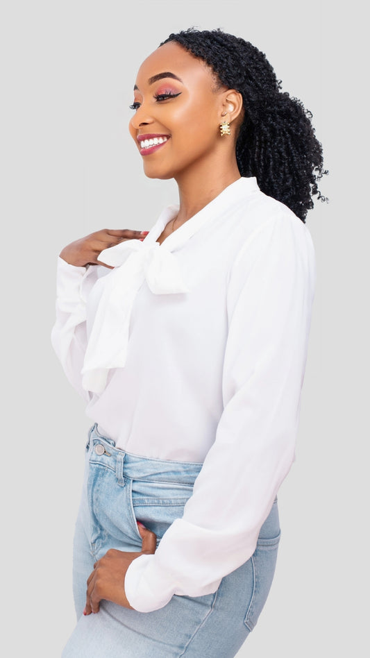 The Fashion Frenzy White Tie Blouse - White