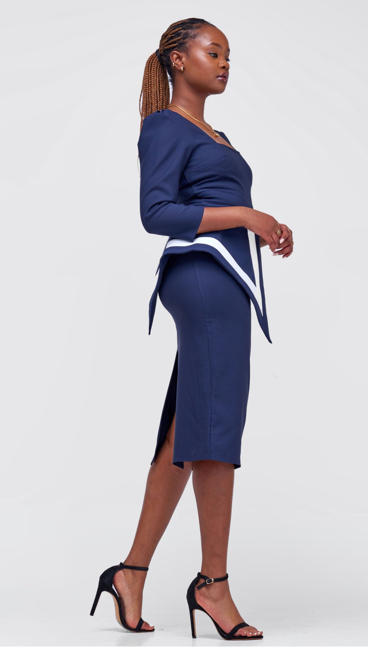 Navy Side Peplum Dress- Navy