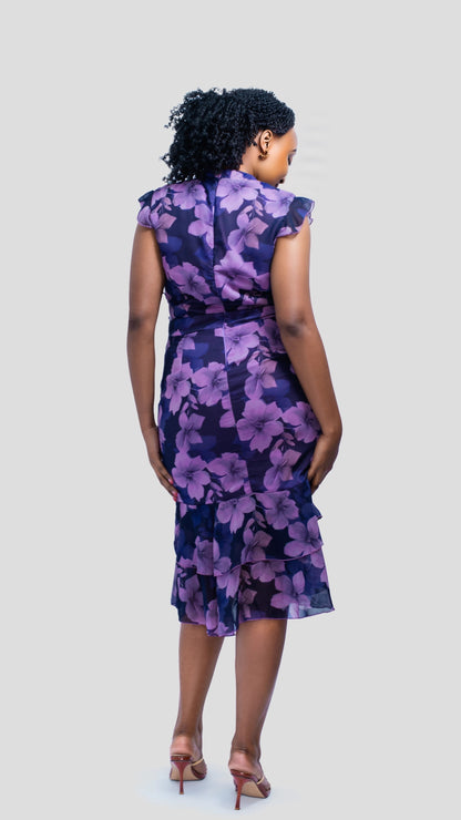 The Fashion Frenzy Purple Floral Layered Midi Dress