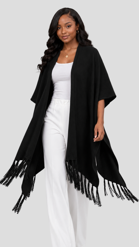 The Fashion Frenzy Fringed Acrylic Shawl – Black