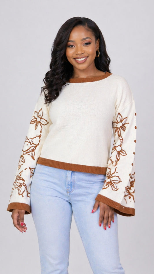 The Fashion Frenzy Flared Sleeves Pullover - Cream