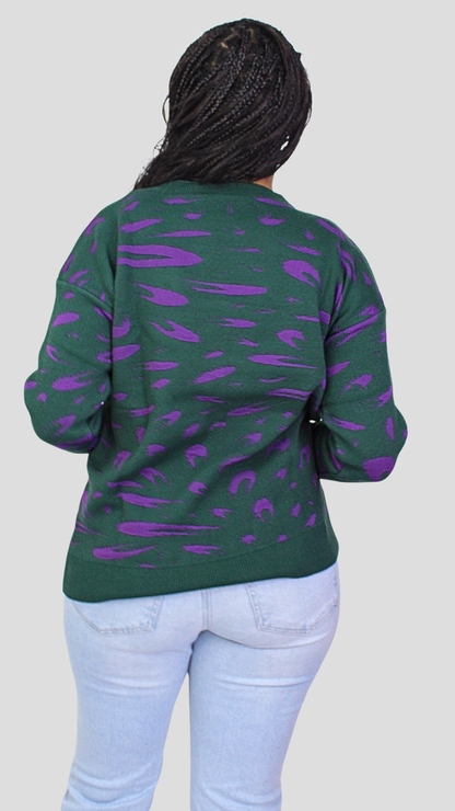 The Fashion Frenzy Printed Pullover Sweater - Green