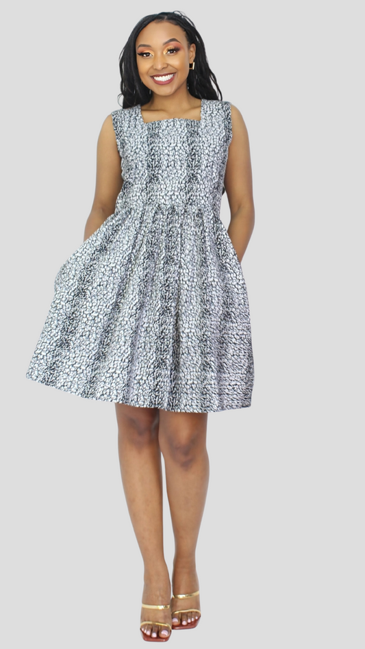 The Fashion Frenzy Curvy Plus Size Skater Dress â€“ Amani Black / White Speckle