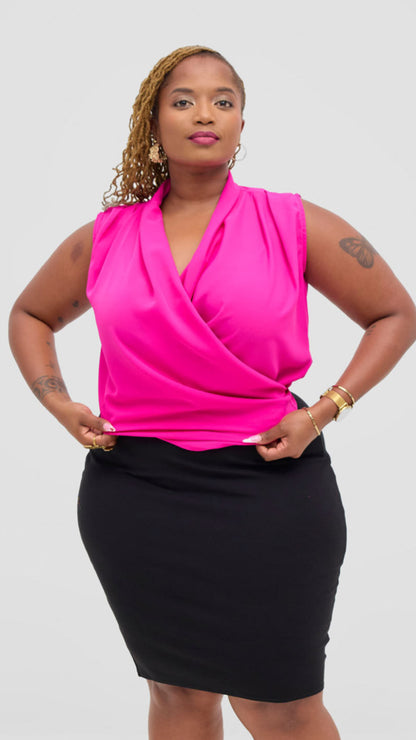 The Fashion Frenzy V-Neck Blouse Top - Pink