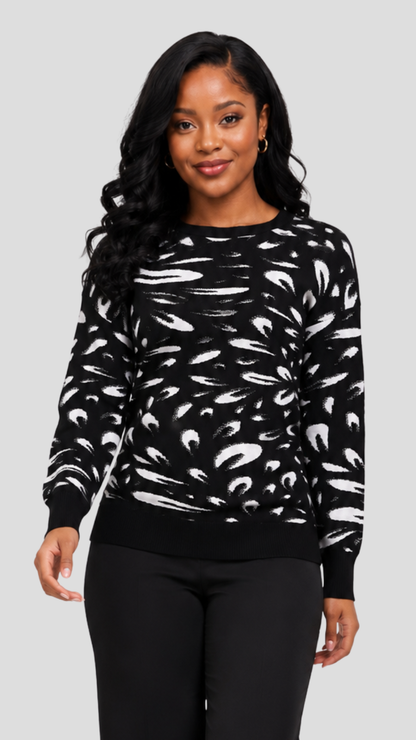 The Fashion Frenzy Printed Pullover Sweater - Black