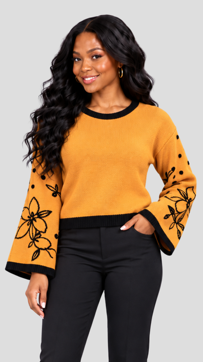 The Fashion Frenzy Flared Sleeves Pullover - Yellow
