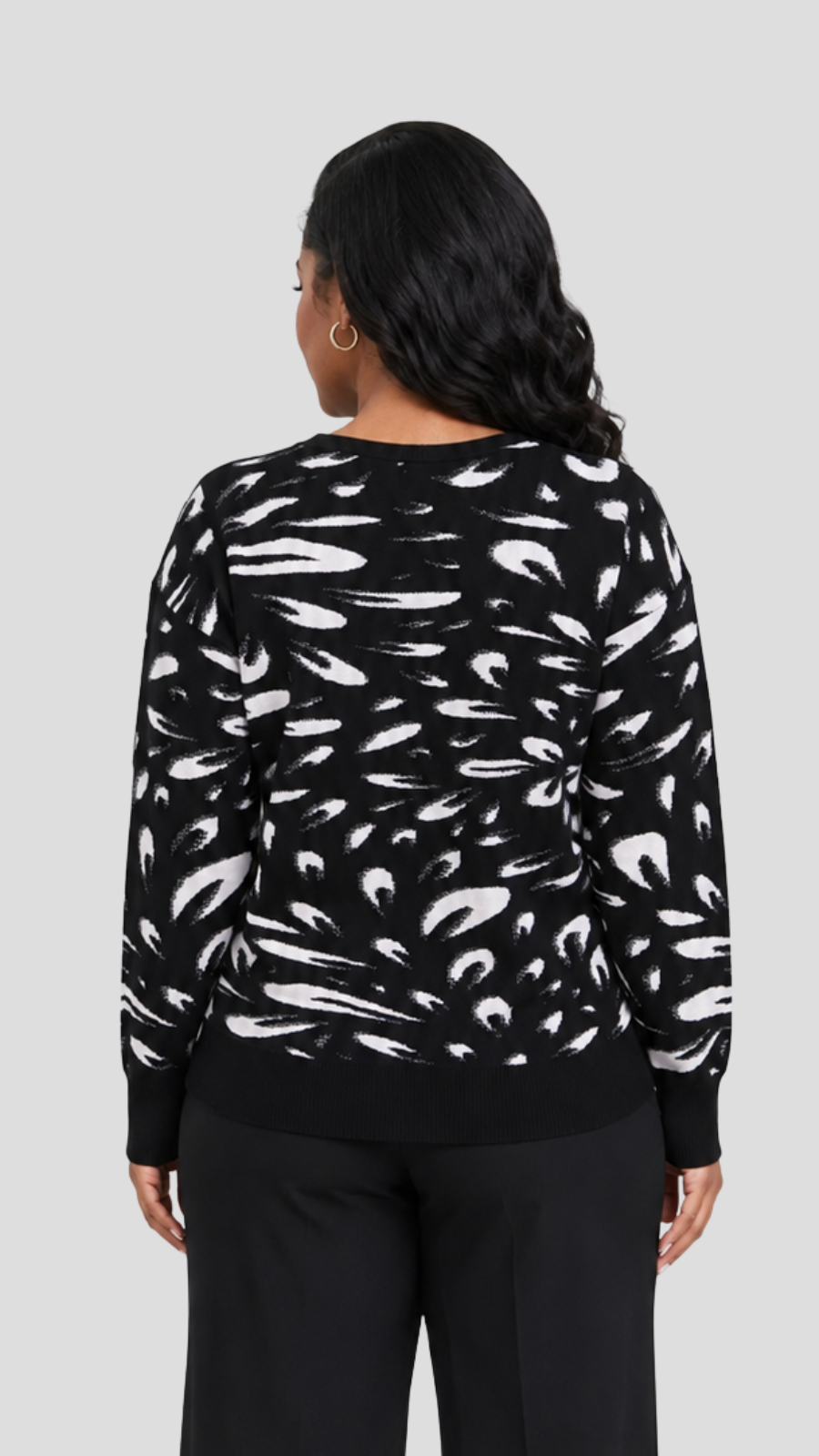 The Fashion Frenzy Printed Pullover Sweater - Black
