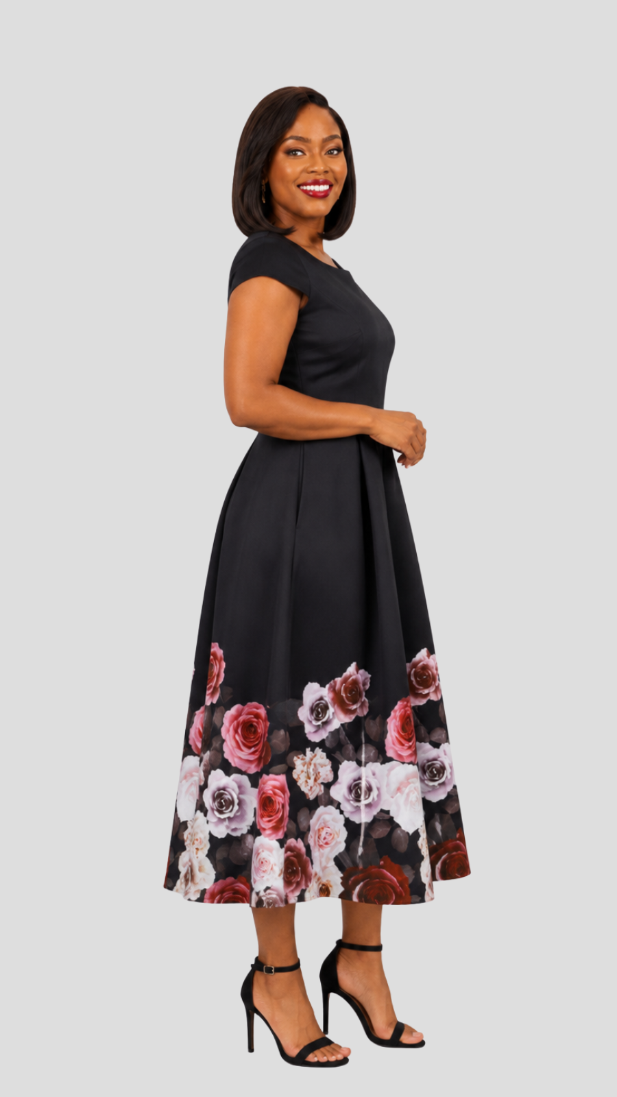 The Fashion Frenzy   Novella Rose Midi Dress - Black