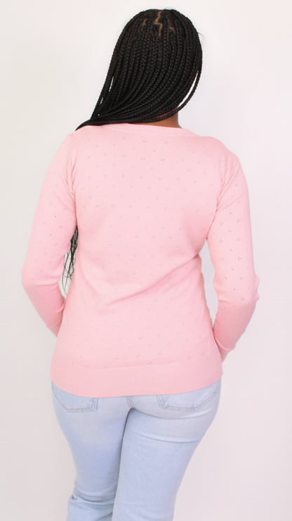 The Fashion Frenzy Pointelle Button-Through Knit Cardigan - Baby Pink