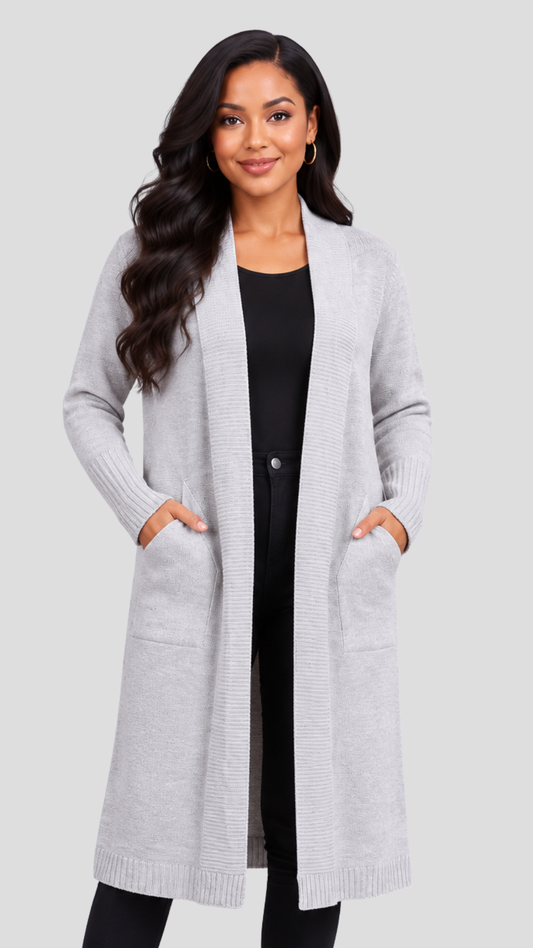 The Fashion Frenzy Lora Longline Waterfall  Cardigan - Cream