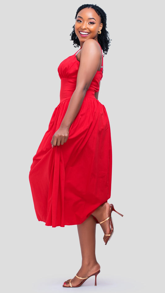 The Fashion Frenzy Scarlet Elegance Midi Skater  - Red