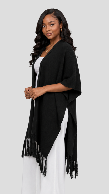 The Fashion Frenzy Fringed Acrylic Shawl – Black