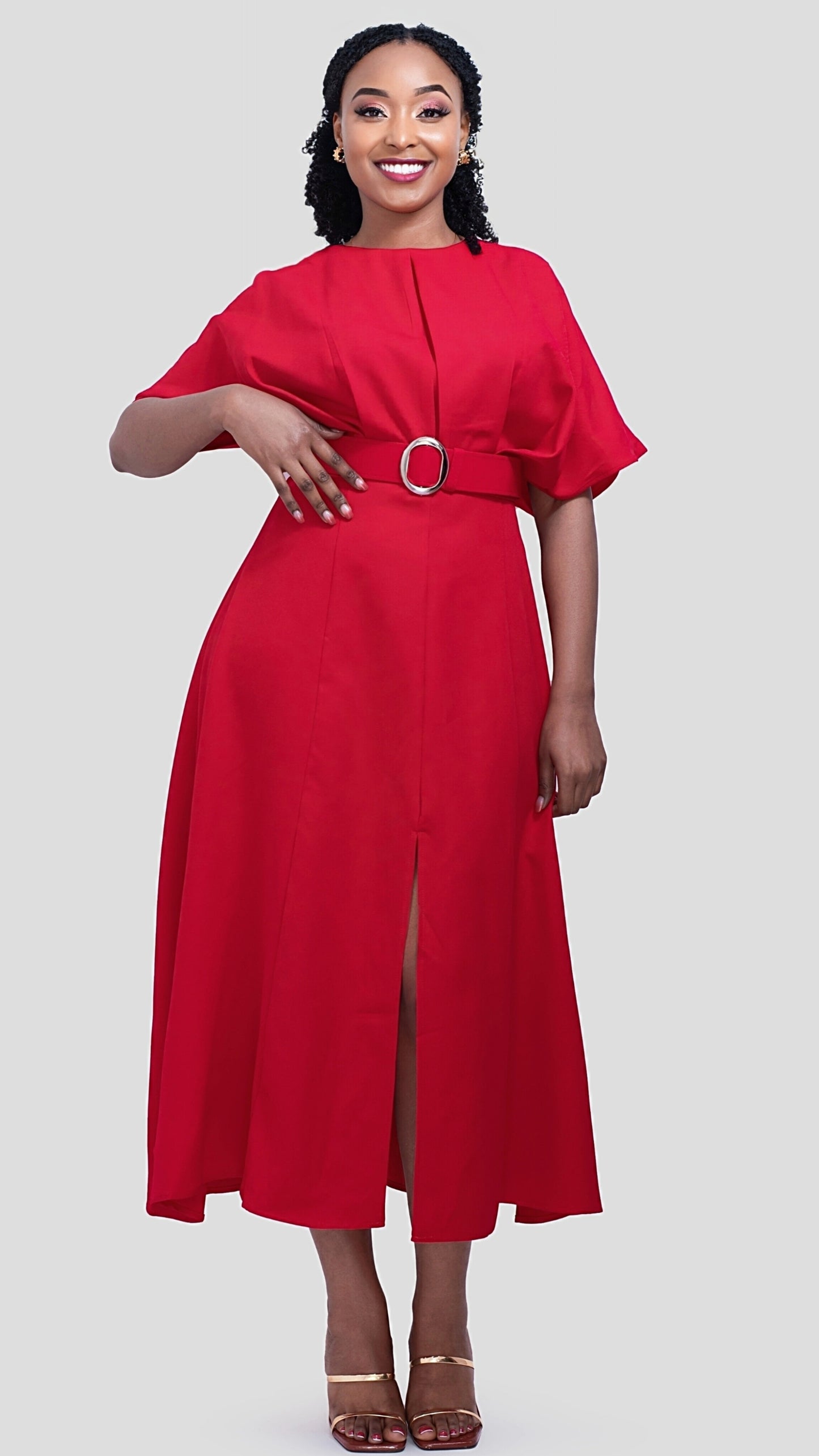 The Fashion Frenzy Belted Midi Dress - Red