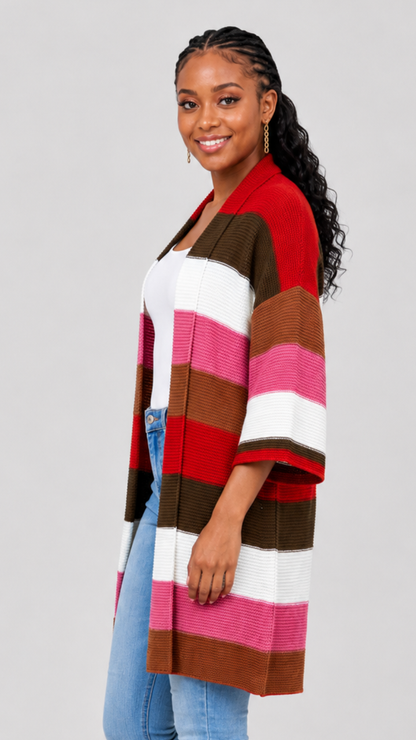 The Fashion Frenzy Waterfall Cardigan - Multicolored/Pink