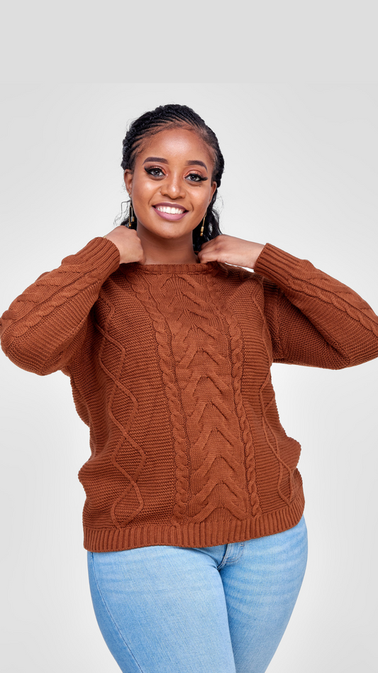 The Fashion Frenzy Round Neck Pullover - Brown