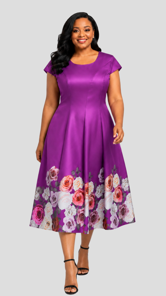 The Fashion Frenzy   Novella Rose Midi Dress - Purple
