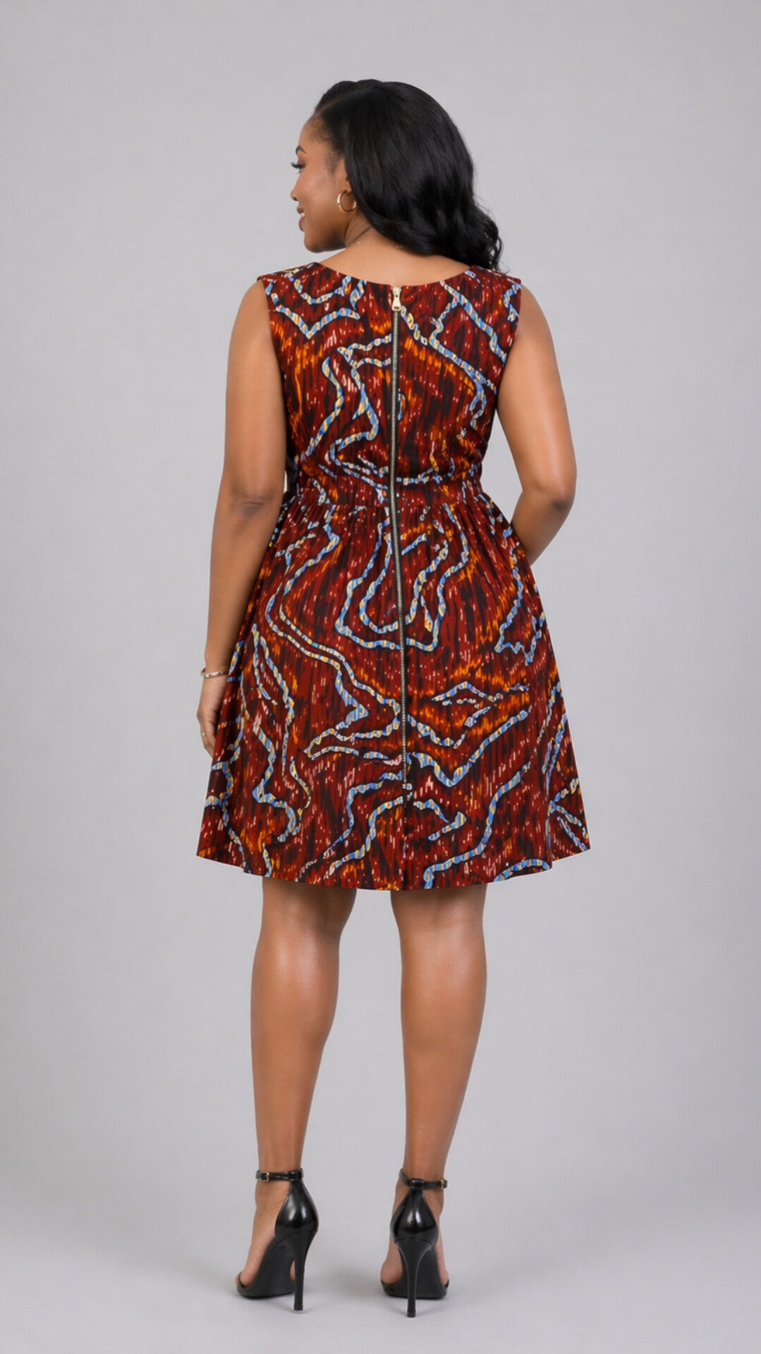 The Fashion Frenzy Curvy Plus Size Amani Printed Skater Dress - Brown