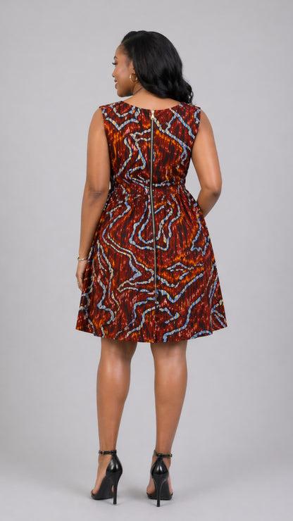 The Fashion Frenzy Curvy Plus Size Amani Printed Skater Dress - Brown