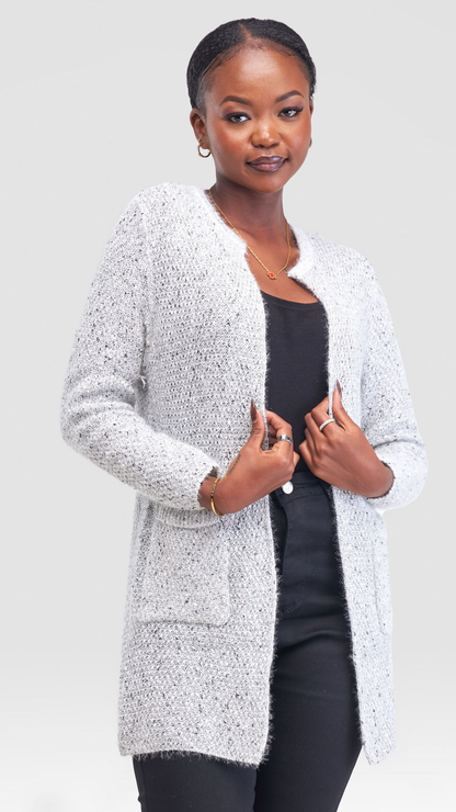 The Fashion Frenzy Waterfall Cardigan Cardigan - Light Grey