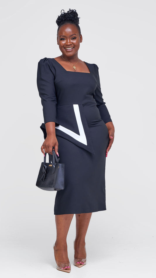 Black Side Peplum Dress - Black
