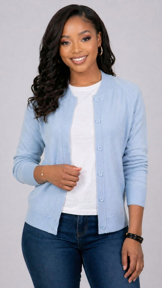 The Fashion Frenzy Mock Button Cardigan - Blue