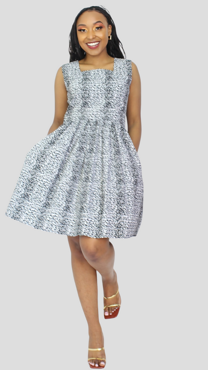 The Fashion Frenzy Curvy Plus Size Skater Dress â€“ Amani Black / White Speckle